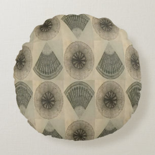 Cojín Redondo Patrón geométrico continuo de intarsia de madera m