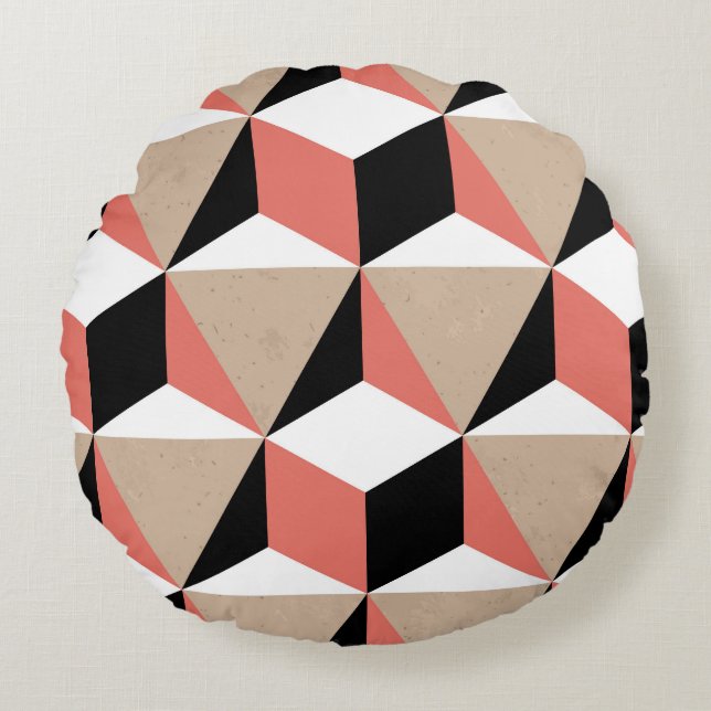 Cojín Redondo Patrón geométrico de coral blanco y negro. (Anverso)