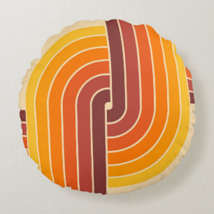 Cojín Redondo Patrón geométrico de estilo retro vintage de los a