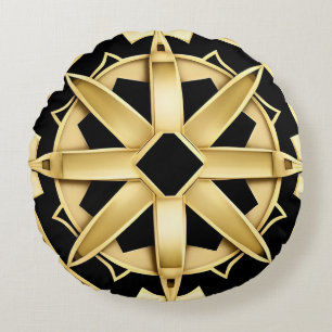 Cojín Redondo Patrón geométrico dorado Art Déco