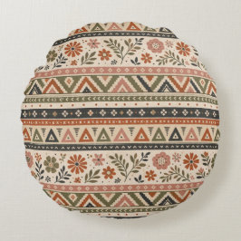 Cojín Redondo Patrón geométrico floral boho folk continuo