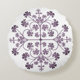 Cojín Redondo Patrón geométrico ornado púrpura