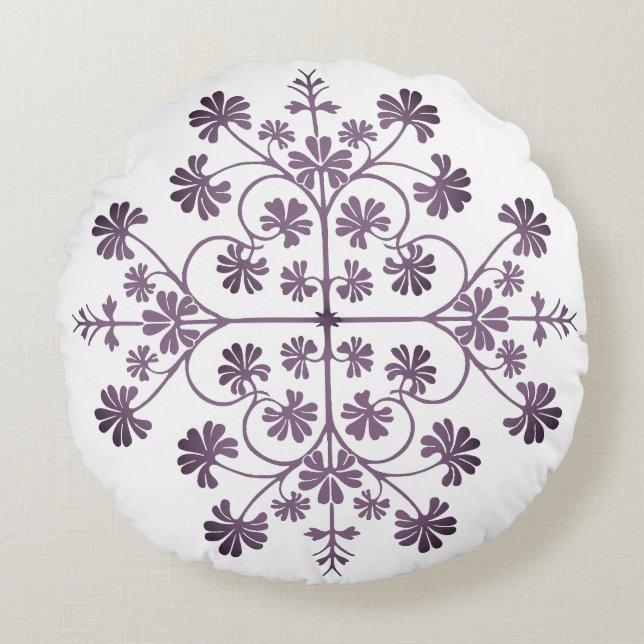 Cojín Redondo Patrón geométrico ornado púrpura (Anverso)
