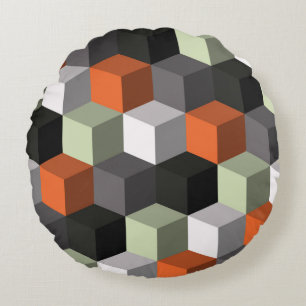 Cojín Redondo Patrón geométrico sin fisuras con cubos y volumen