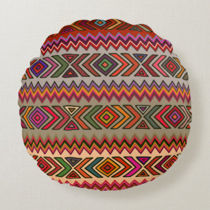 Cojín Redondo Patrón geométrico sin foco en estilo étnico con rh