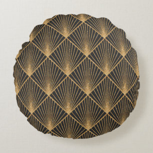 Cojín Redondo Patrón Geométrico Sin Marea Art Deco. Elegante Wal