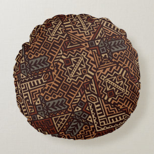 Cojín Redondo Patrón geométrico sin soldadura creado en la etnia
