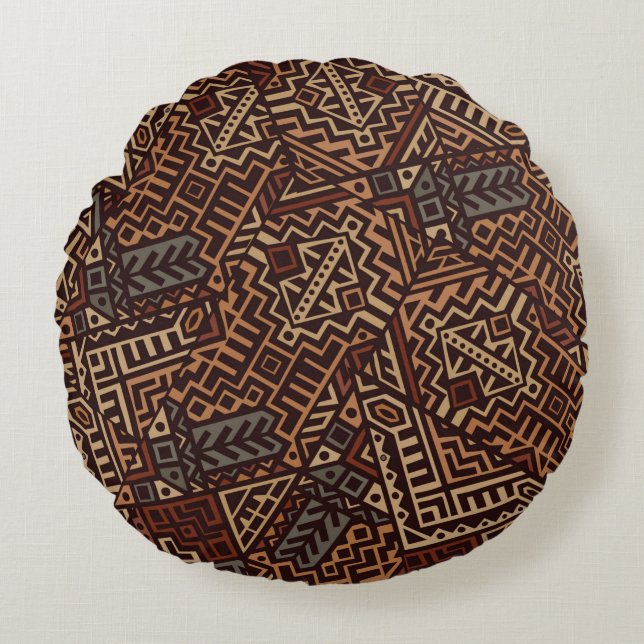 Cojín Redondo Patrón geométrico sin soldadura creado en la etnia (Anverso)