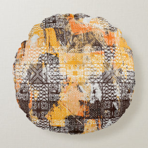 Cojín Redondo Patrón geométrico y transparente tribal moderno