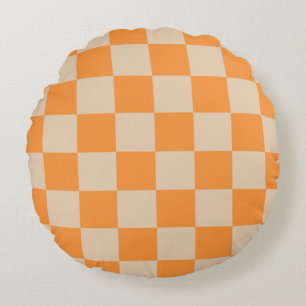 Cojín Redondo Patrón Gingham de naranja controlado