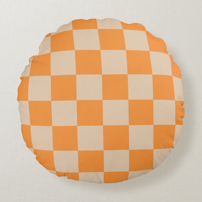 Cojín Redondo Patrón Gingham de naranja controlado (Anverso)