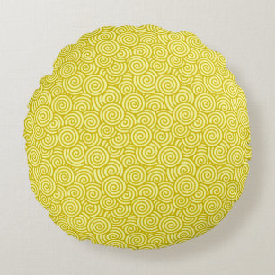 Cojín Redondo Patrón giratorio japonés - mostaza y amarillo clar