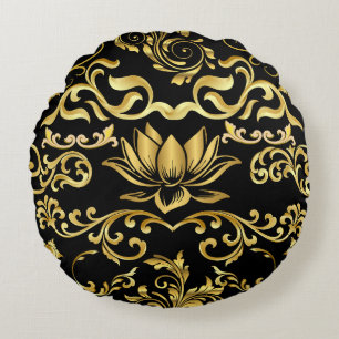 Cojín Redondo Patrón Golden Lotus y floral 2508