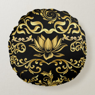 Cojín Redondo Patrón Golden Lotus y floral 2508