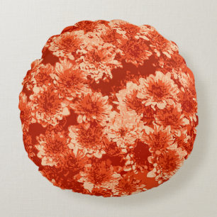 Cojín Redondo Patrón gráfico moderno de Dahlia, Naranja mandarín