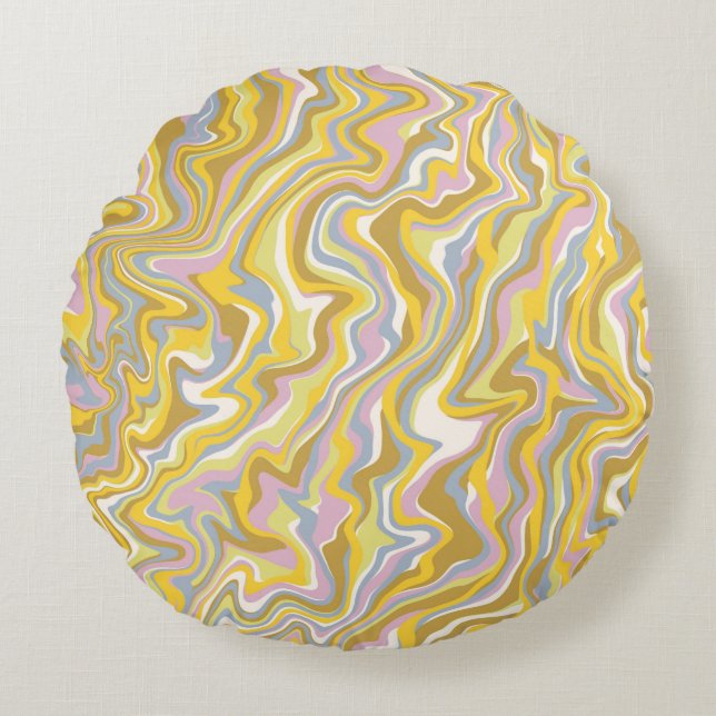 Cojín Redondo Patrón Hippie 70 Green Marble Liquid Swirl Boho (Anverso)