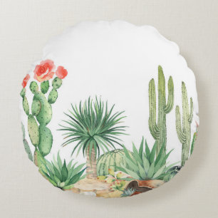 Cojín Redondo Patrón horizontal sin soldadura con cactus en flor