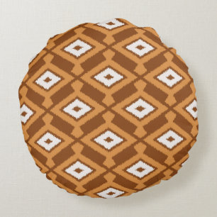 Cojín Redondo Patrón Ikat - Marrón, Óxido y Crema