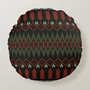 Cojín Redondo Patrón Ikat: Ornamento Étnico Geométrico