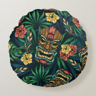 Cojín Redondo Patrón incoloro tropical hawaiano sin costuras con