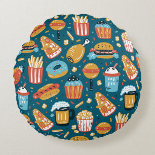 Cojín Redondo patrón incomparable de Iconos de comida rápida. Re
