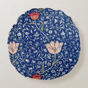 Cojín Redondo Patrón Índigo Floral Tulipán Antiguo de William Mo