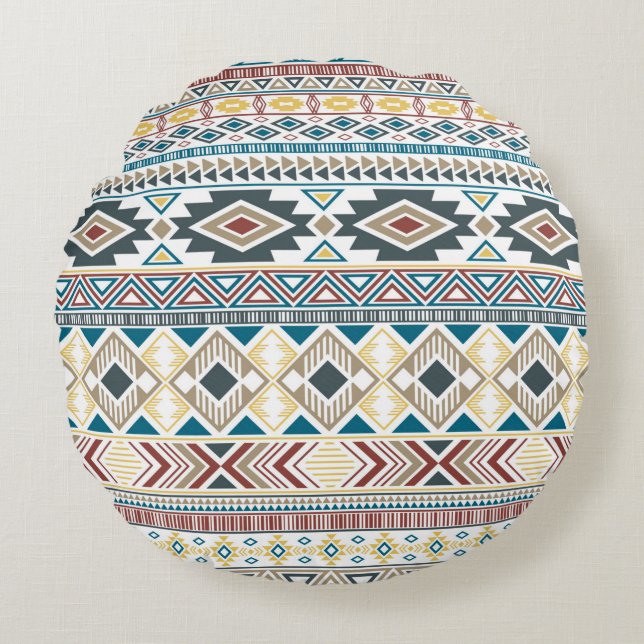 Cojín Redondo Patrón indio azteca americano motivos étnicos trib (Anverso)