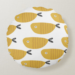 Cojín Redondo Patrón infantil sin foco con peces divertidos. Cr