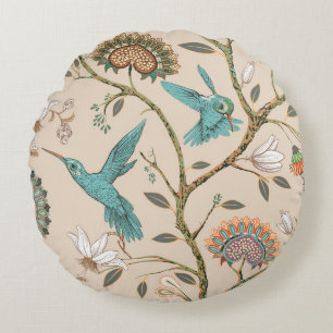 Cojín Redondo Patrón ininterrumpido beige con flores estilizadas