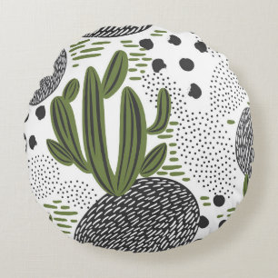 Cojín Redondo patrón ininterrumpido con cactus sobre fondo blanc
