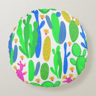 Cojín Redondo patrón ininterrumpido con cactus sobre fondo blanc