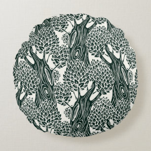 Cojín Redondo  patrón ininterrumpido con viejos árboles caducifo