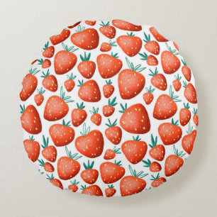 Cojín Redondo Patrón ininterrumpido de fresas rojas