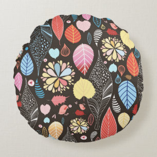 Cojín Redondo Patrón ininterrumpido de otoño con hojas coloridas