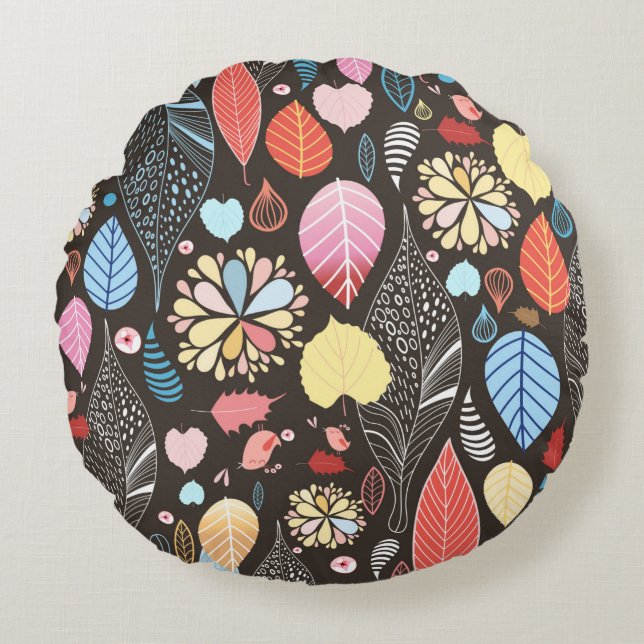 Cojín Redondo Patrón ininterrumpido de otoño con hojas coloridas (Anverso)