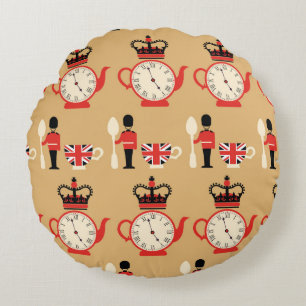 Cojín Redondo patrón ininterrumpido de tiempo de té en inglés