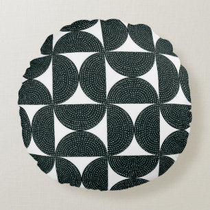 Cojín Redondo Patrón ininterrumpido decorativo negro abstracto 