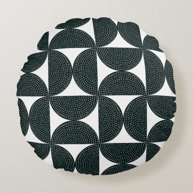 Cojín Redondo Patrón ininterrumpido decorativo negro abstracto  (Anverso)