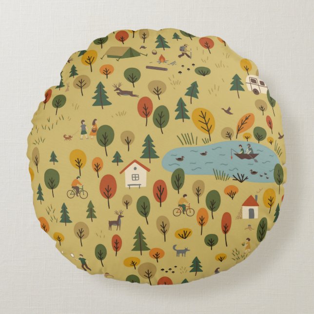 Cojín Redondo patrón inmaculado del bosque de otoño (Anverso)