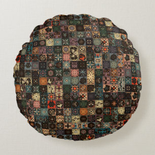 Cojín Redondo Patrón inoxidable de vintage colorido con floral y