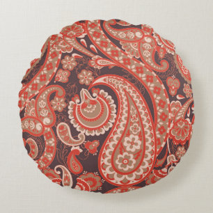 Cojín Redondo Patrón inquebrantable de Paisley vintage. Flor fan