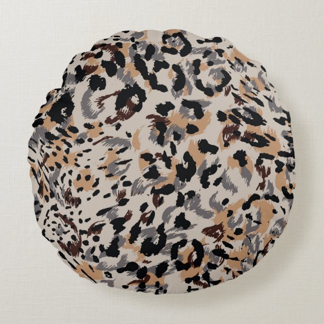 Cojín Redondo Patrón leopardo, patrón jaguar, piel animal (Anverso)