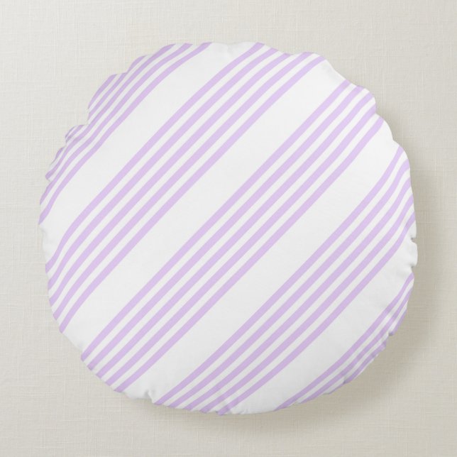 Cojín Redondo Patrón Lilac púrpura y blanco de cinco rayas (Anverso)
