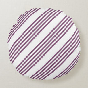 Cojín Redondo Patrón malva morado y blanco de cinco rayas