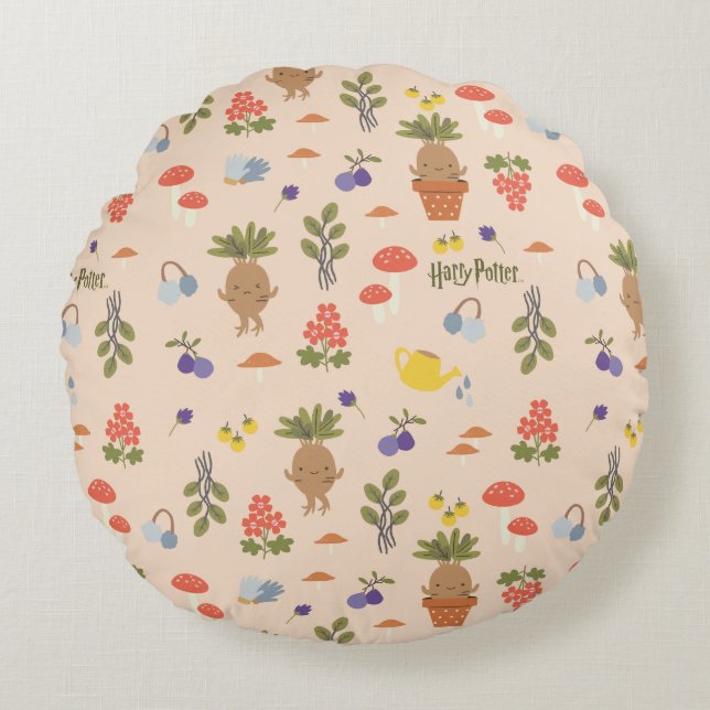 Cojín Redondo Patrón Mandrake de florecimiento mágico (Anverso)