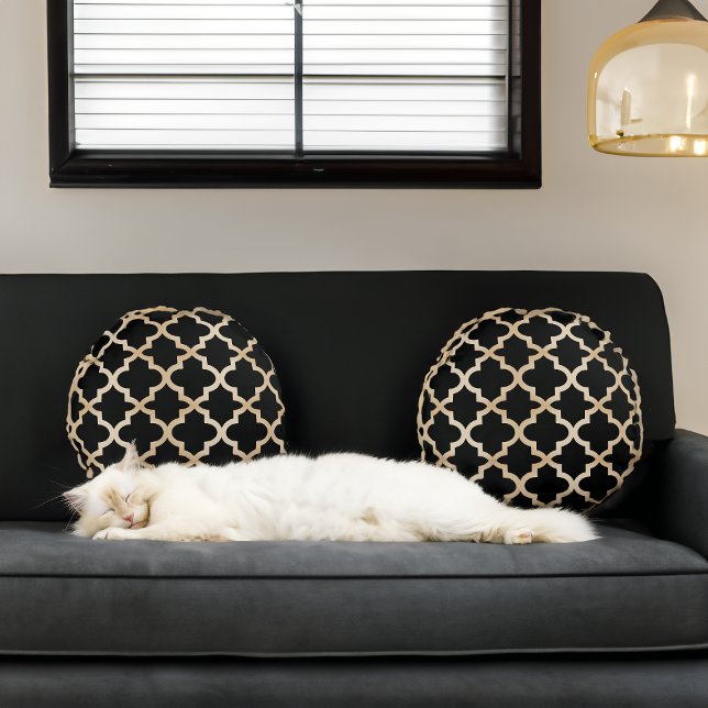 Cojín Redondo Patrón marroquí negro y dorado (Subido por el creador)