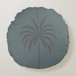 Cojín Redondo Patrón minimalista de palmera azul gris tropical