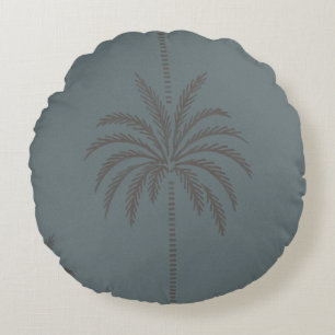 Cojín Redondo Patrón minimalista de palmera azul gris tropical