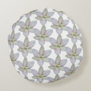 Cojín Redondo Patrón moderno de flor de lirio blanco rayado dora