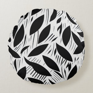 Cojín Redondo Patrón moderno de hojas Minimalistas en blanco y n
